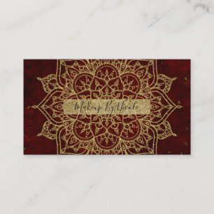 Deep Wine Red Mandala & Gold Glam Modern Chic Business Card