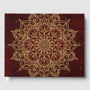 Deep Wine Red Mandala & Gold Glam Modern Chic Guest Book