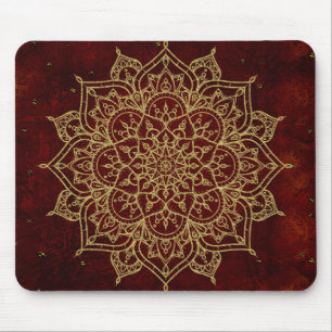 Deep Wine Red Mandala & Gold Glam Modern Chic Mouse Mat