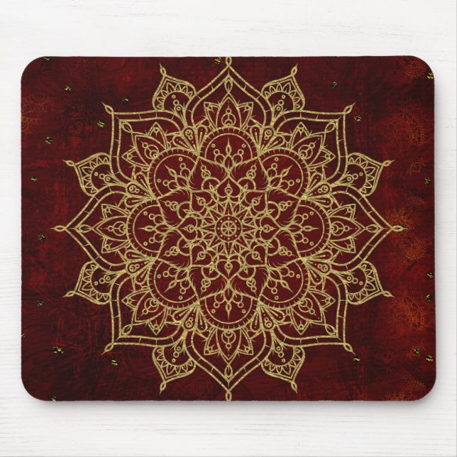 Deep Wine Red Mandala & Gold Glam Modern Chic Mouse Mat (Front)
