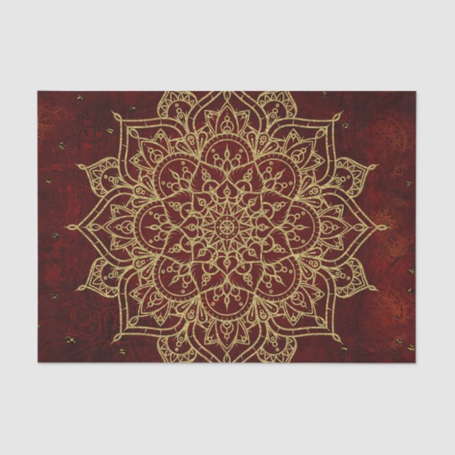 Deep Wine Red Mandala & Gold Glam Modern Chic Tissue Paper (Front)
