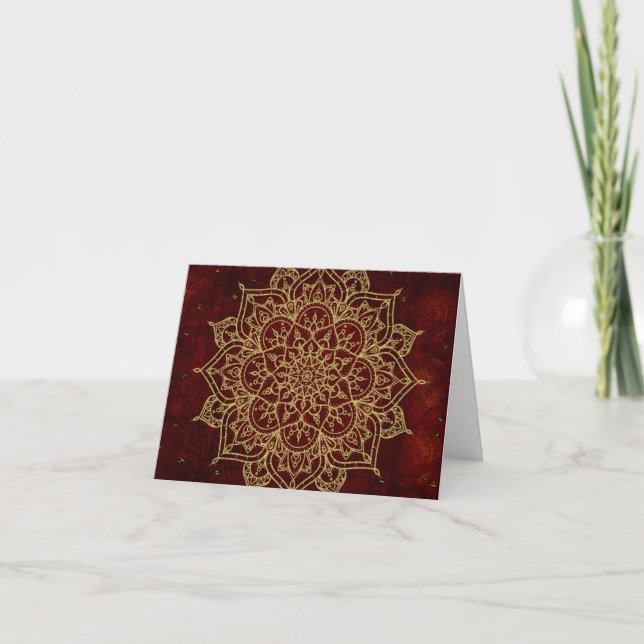 Deep Wine Red Mandala & Gold Glam Modern Thank You Card (Front)
