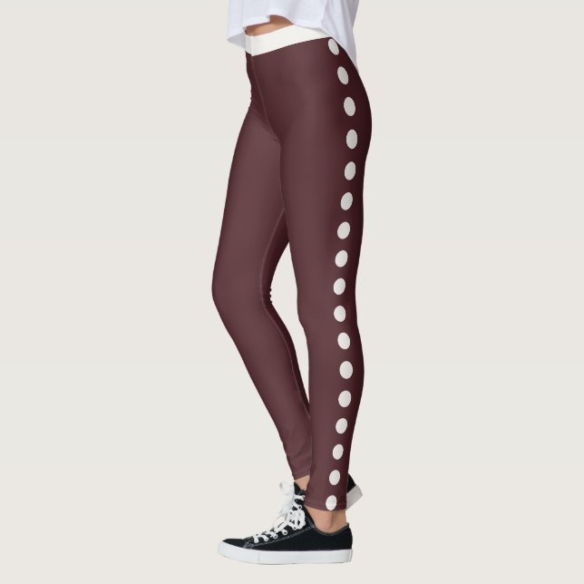 Deep Wine Red Neutral Polka Dot Pattern Customised Leggings (Left)