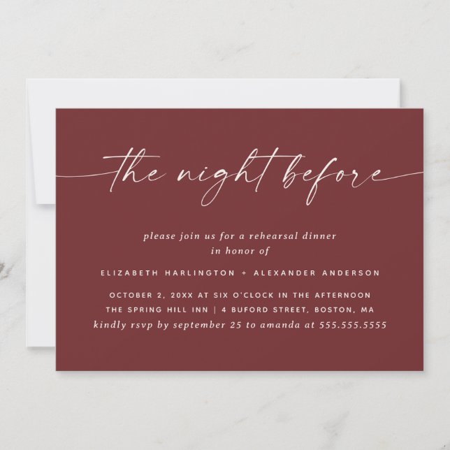 Deep Wine Red Rehearsal Dinner | The Night Before Invitation (Front)