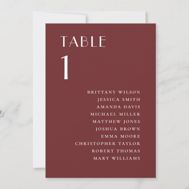 Deep Wine Red Wedding Seating Chart | Elegant Fall Invitation (Front)