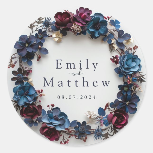 Deep Woodland Romance Wedding Classic Round Sticker (Front)