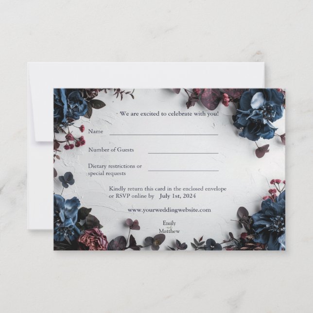 Deep Woodland Romance Wedding RSVP Card (Front)