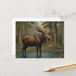 Deep woods moose boho woodland forest greenery postcard