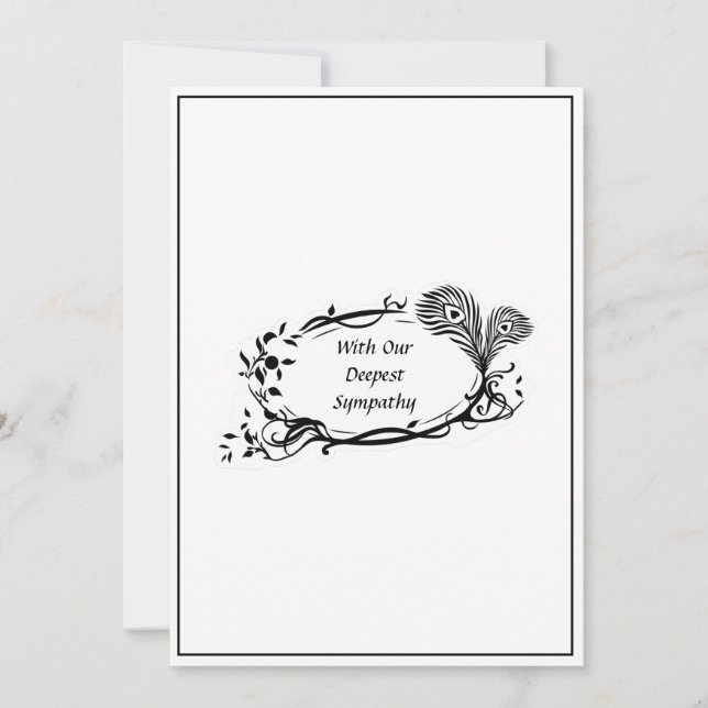 Deepest Sympathy Black Floral Scroll Simple White (Front)