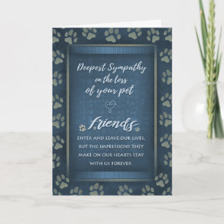 Deepest Sympathy Pet Loss Blue & Gold Paw Prints Card
