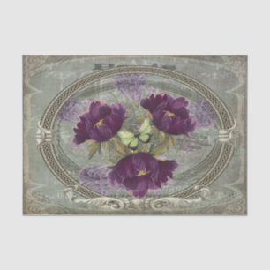 Deeply Rich Large Purple Flowers, Green Butterfly Tissue Paper