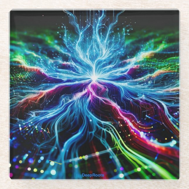 DeepRoots in cyberspace Glass Coaster (Front)