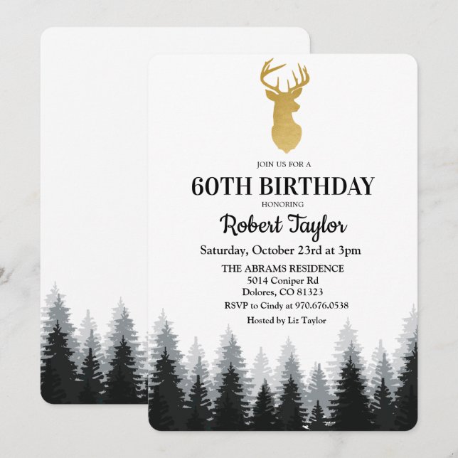 Deer Adult Birthday Party Forest Tree Invitation (Front/Back)