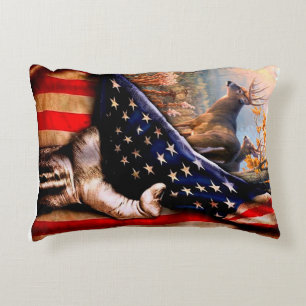 Deer American Flag Blanket, Decorative Cushion