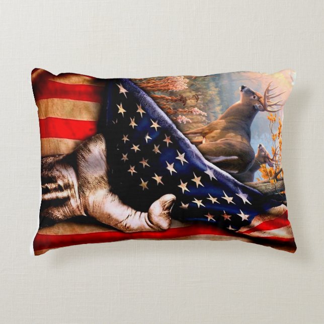 Deer American Flag Blanket, Decorative Cushion (Front)