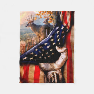 Deer American Flag Blanket, Fleece Blanket