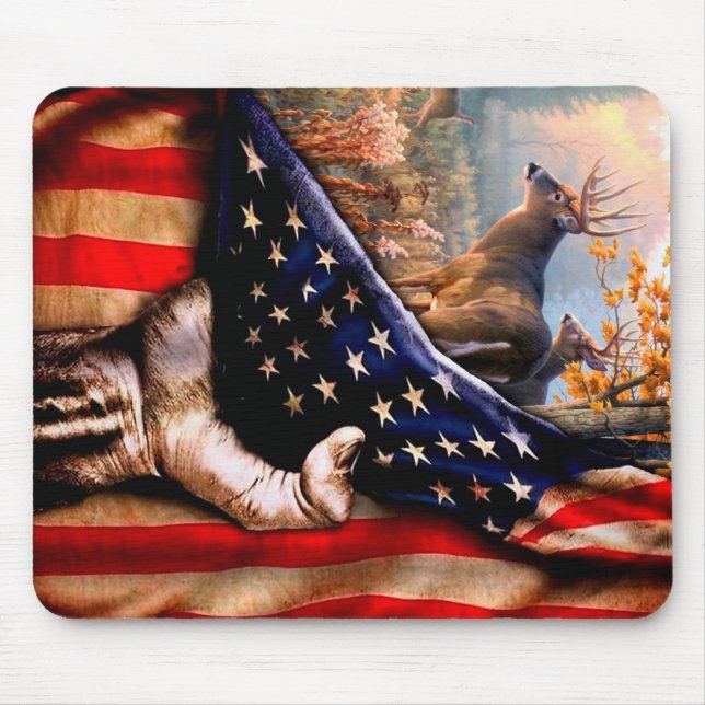 Deer American Flag Blanket, Mouse Mat (Front)
