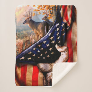 Deer American Flag Blanket, Sherpa Blanket