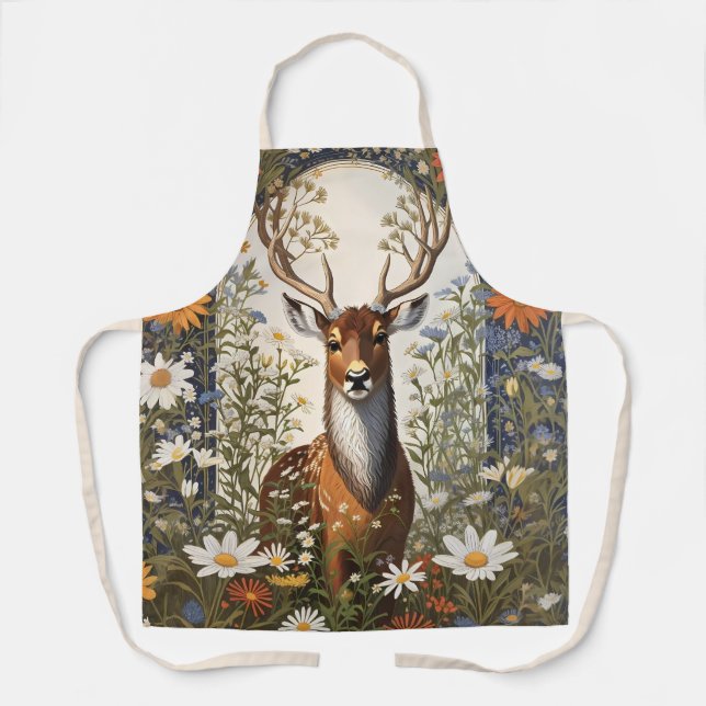 Deer Amid Daisy Flowers  Apron (Front)