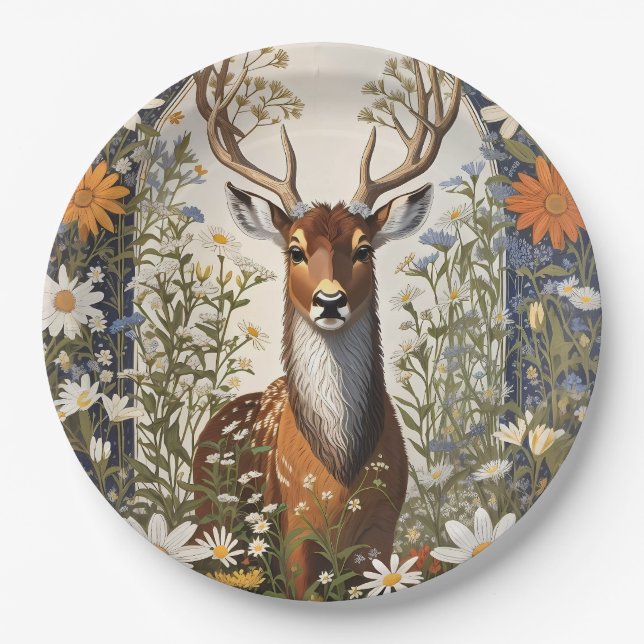 Deer Amid Daisy Flowers  Paper Plate (Front)