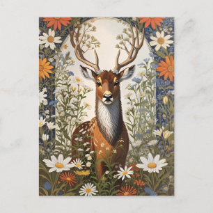 Deer Amid Daisy Flowers  Postcard