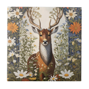 Deer Amid Daisy Flowers  Tile