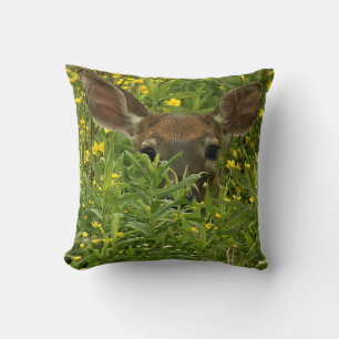 Deer Among Wildflowers Throw Pillow