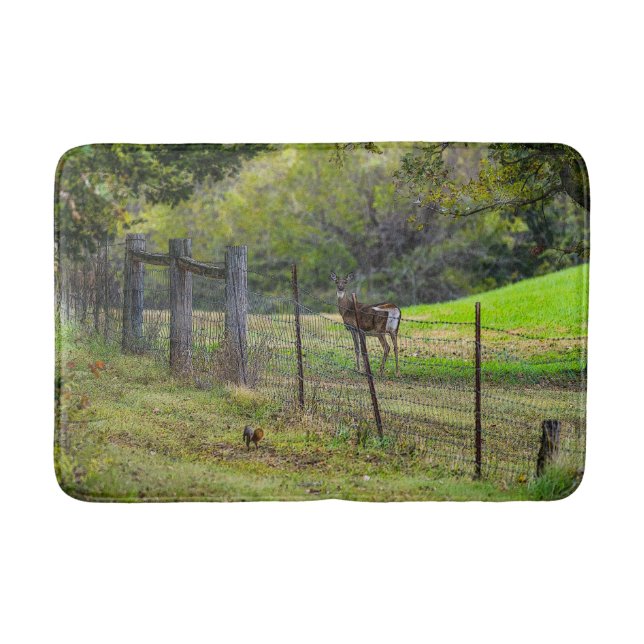 Deer And A Squirrel Painterly Bath Mat (Front)