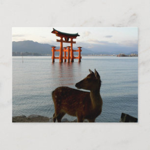 Deer and Big Red Gate at Miyajima in Japan Postcard
