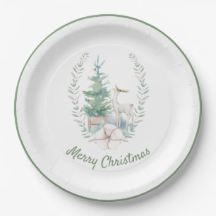 Deer and Christmas Tree Holiday Paper Plate