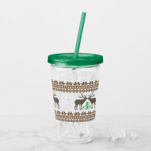 Deer and Christmas tree Lithuanian folk pattern Acrylic Tumbler