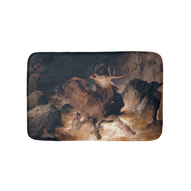 Deer and Dogs in a Torrential Mountain River Bath Mat (Front)