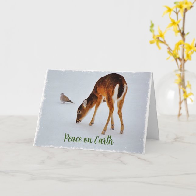 Deer and Dove Faith Nature Christmas Card (Yellow Flower)