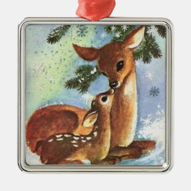 Deer and Fawn Tree Christmas Ornament (Front)