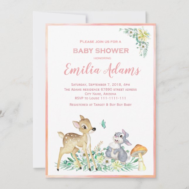 Deer and friends baby shower invitation (Front)