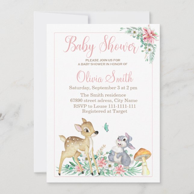 Deer and friends baby shower invitation (Front)