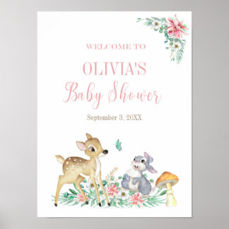 Deer and friends welcome baby shower poster