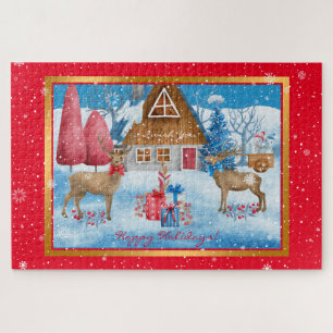 Deer and Gifts on Holiday Evening Customise Jigsaw Puzzle