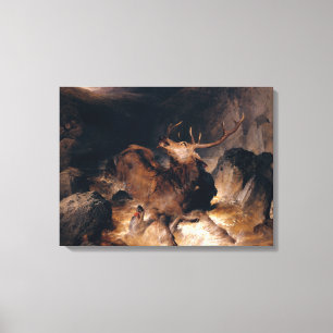 Deer and Hound Dogs in a Mountain Torrent Stream Canvas Print
