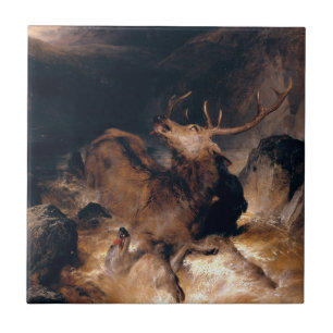 Deer and Hound Dogs in a Torrential Stream Tile