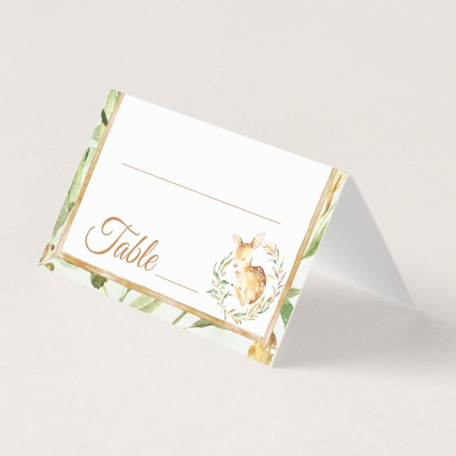 Deer and Leaves Baby Shower Birthday Table Number (Front)