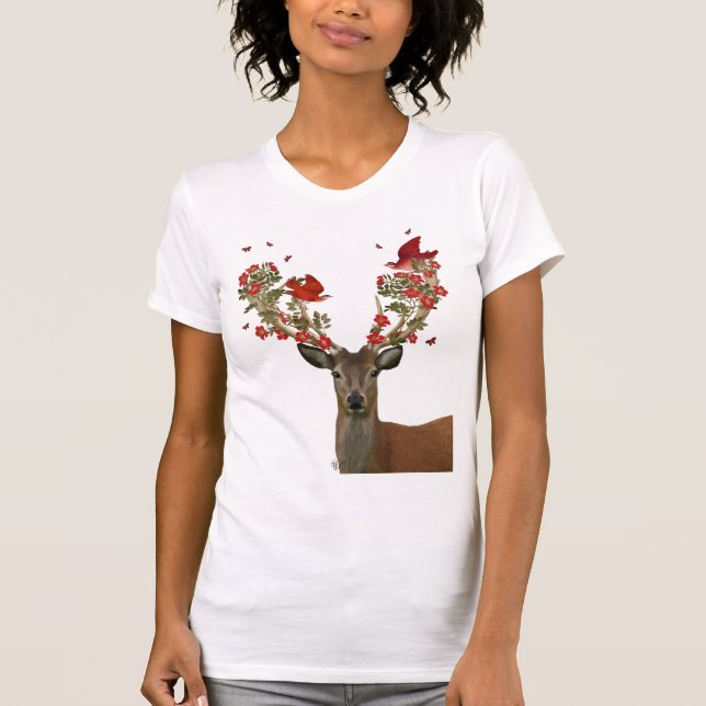 Deer and Love Birds 2 T-Shirt (Front)