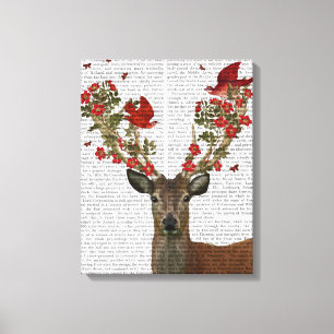 Deer and Love Birds Canvas Print