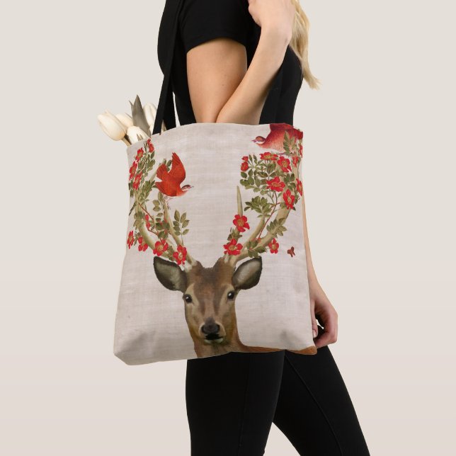 Deer and Love Birds Tote Bag (Close Up)
