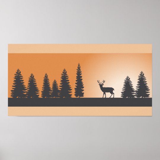 Deer and Pine Trees Silhouette Poster Zazzle.co.uk