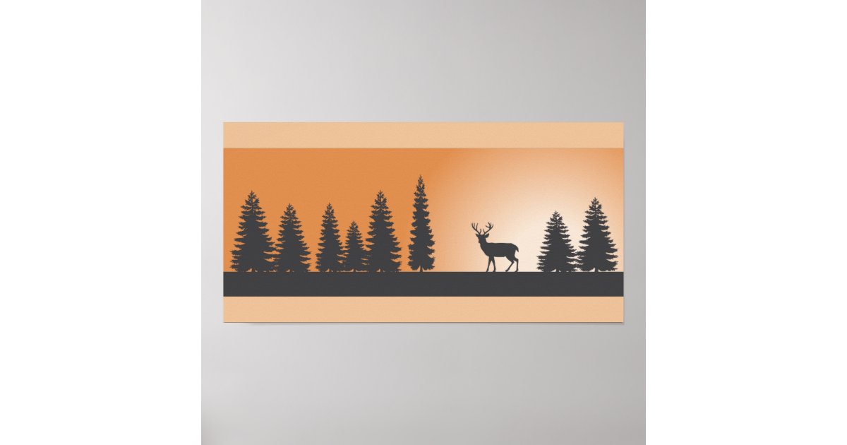 Deer and Pine Trees Silhouette Poster Zazzle