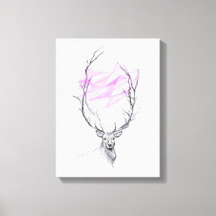 Deer and pink geometric heart drawing Animal art Canvas Print
