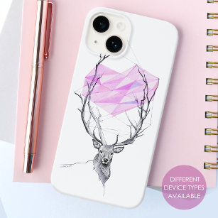 Deer and pink geometric heart drawing Animal art Case-Mate iPhone Case