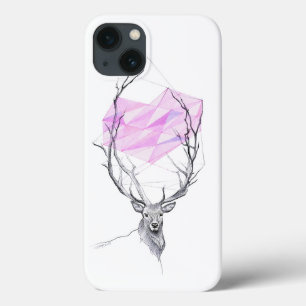 Deer and pink geometric heart drawing Animal art iPhone 13 Case