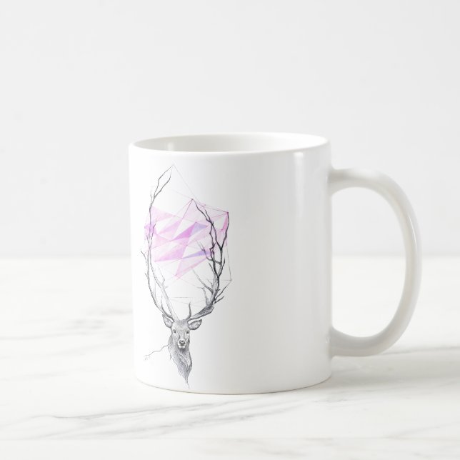 Deer and pink geometric heart drawing Animal art Coffee Mug (Right)